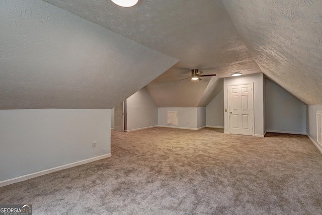 5621 Wildwood Trl, Lithonia, GA 30038 - additional living space featuring lofted ceiling, carpet, baseboards, and a textured ceiling