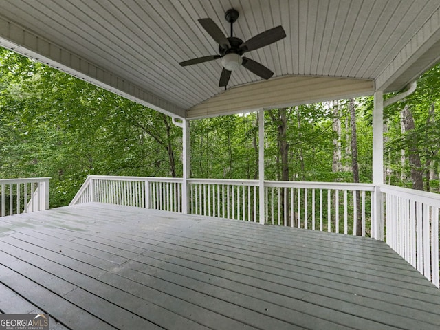 wooden deck with ceiling fan