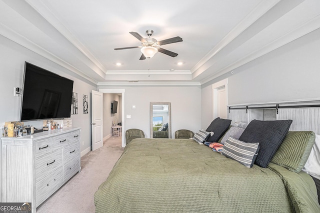 1702 Prospect Way, Conyers, GA 30094 - bedroom with ornamental molding, visible vents, light carpet, a raised ceiling, and baseboards