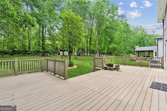22 Oakwood Hills Dr, Suwanee, GA 30024 - wooden terrace with a yard, a gazebo, and a playground
