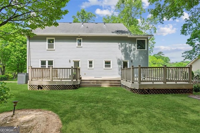 22 Oakwood Hills Dr, Suwanee, GA 30024 - back of house featuring a yard, a deck, and central AC unit