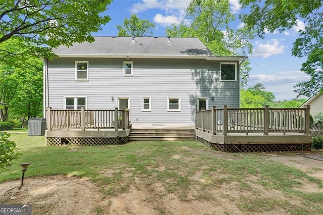 22 Oakwood Hills Dr, Suwanee, GA 30024 - rear view of property with a lawn, central AC unit, and a deck