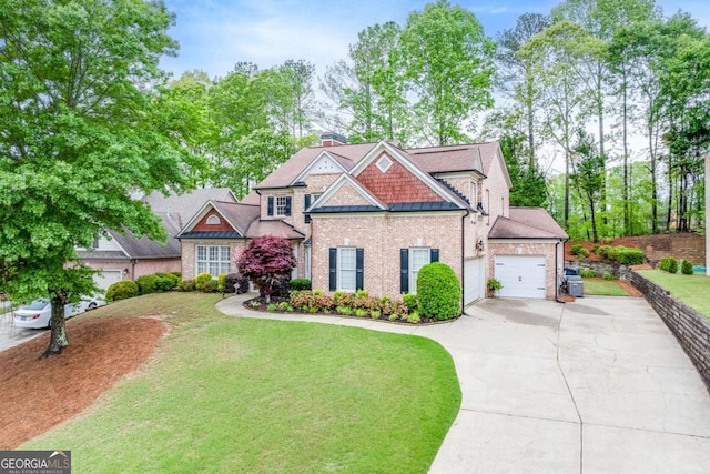 1738 Honey Tree Pl, Hoschton, GA 30548 - view of front facade featuring driveway, a garage, brick siding, and a front yard