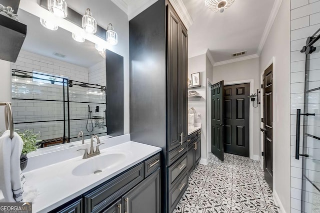 1738 Honey Tree Pl, Hoschton, GA 30548 - full bath with vanity, a shower stall, and crown molding