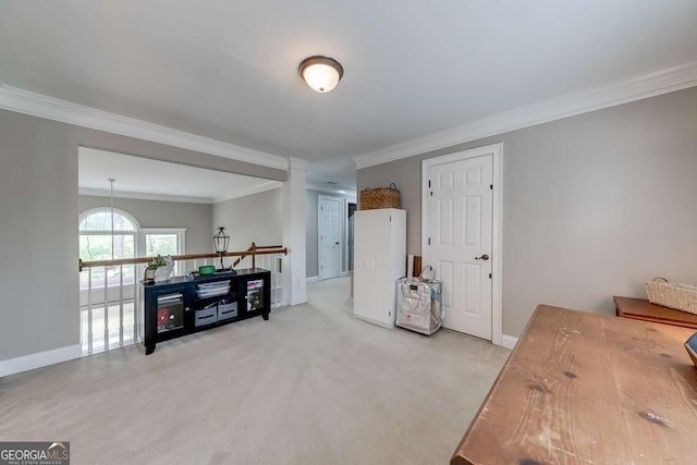1738 Honey Tree Pl, Hoschton, GA 30548 - living area featuring crown molding and light colored carpet