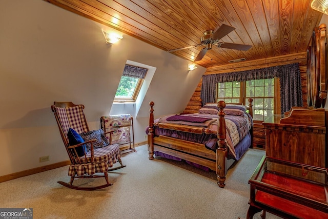 bedroom featuring visible vents, multiple windows, wood ceiling, and carpet