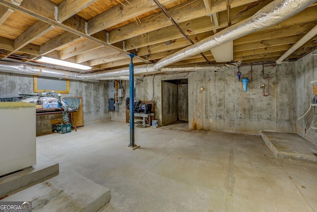 unfinished basement with electric panel