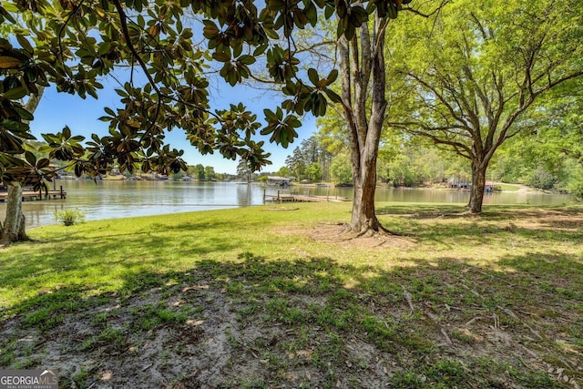 view of yard with a water view