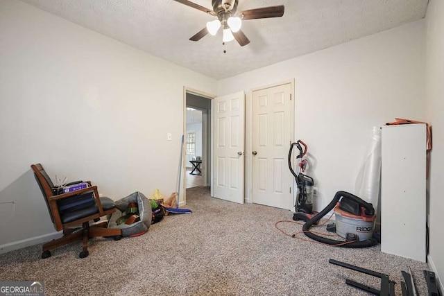 408 Walnut Dr, Woodstock, GA 30189 - recreation room featuring a ceiling fan, carpet floors, and a textured ceiling