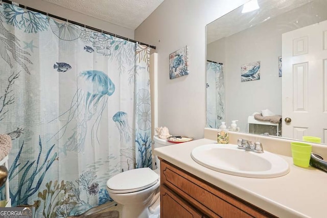 408 Walnut Dr, Woodstock, GA 30189 - full bath with toilet, vanity, a textured ceiling, and curtained shower