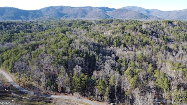 mountain view with a wooded view