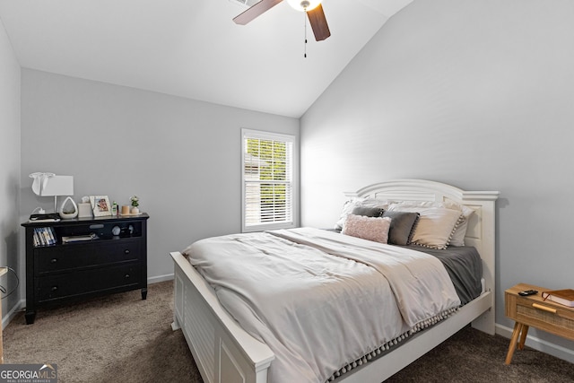 171 Cliffhaven Cir, Newnan, GA 30263 - bedroom with carpet floors, a ceiling fan, baseboards, and lofted ceiling