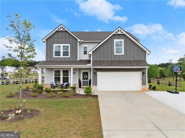 837 Porches Way, Dacula, GA 30019 - craftsman inspired home with board and batten siding, covered porch, concrete driveway, a garage, and a shingled roof