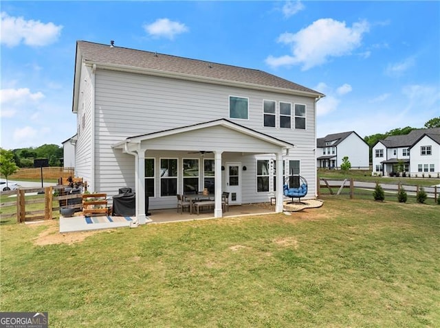 837 Porches Way, Dacula, GA 30019 - back of property with a ceiling fan and a patio