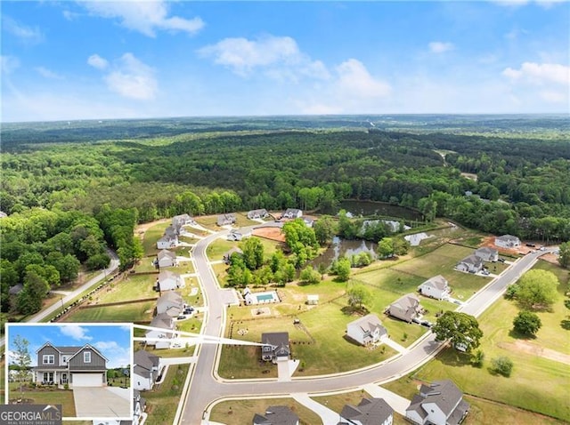 837 Porches Way, Dacula, GA 30019 - aerial view of residential area with a heavily wooded area