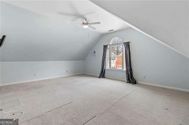 3720 Harts Pl, Atlanta, GA 30341 - bonus room featuring visible vents, ceiling fan, lofted ceiling, and carpet flooring