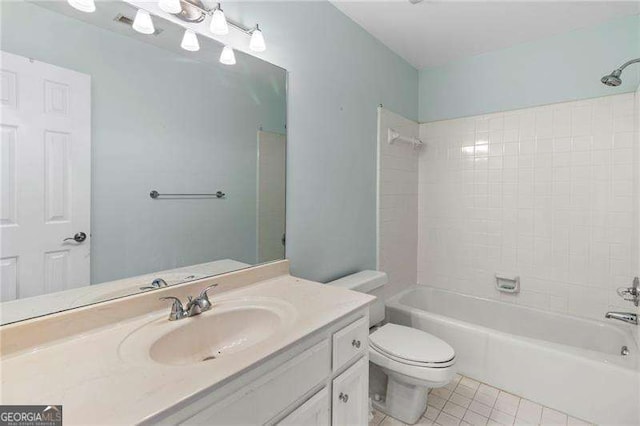 3720 Harts Pl, Atlanta, GA 30341 - bathroom featuring toilet, vanity, bathing tub / shower combination, and tile patterned floors