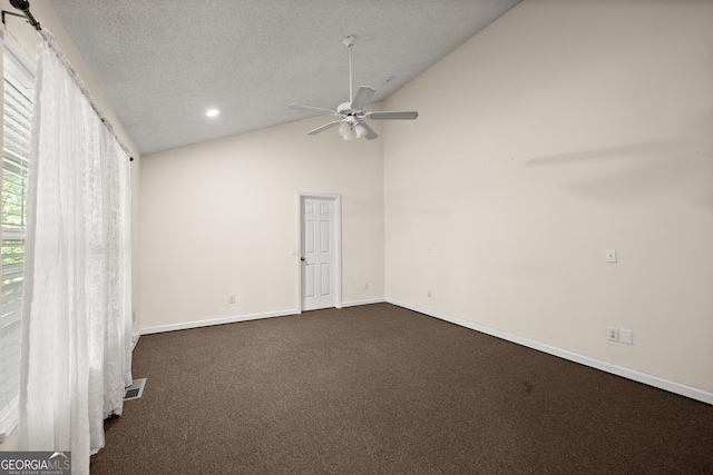 3592 Lakeview Dr, Gainesville, GA 30501 - unfurnished room featuring recessed lighting, ceiling fan, dark carpet, vaulted ceiling, and baseboards