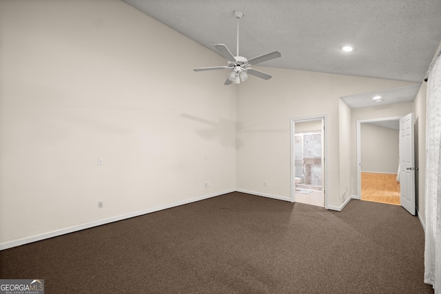 3592 Lakeview Dr, Gainesville, GA 30501 - unfurnished bedroom with recessed lighting, ensuite bath, dark colored carpet, baseboards, and lofted ceiling