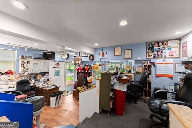 5855 Willis Ln, Cumming, GA 30040 - office space with wood finished floors, a ceiling fan, and recessed lighting