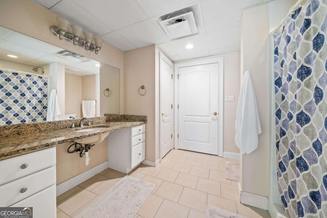 145 Havenbrooke Ct, Fayetteville, GA 30214 - full bathroom with a shower with curtain, a drop ceiling, tile patterned floors, and baseboards