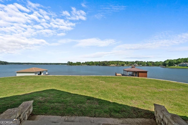 property view of water featuring a gazebo
