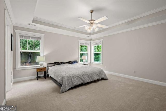 2995 Boulder Walk Ct SE, Atlanta, GA 30316 - carpeted bedroom featuring a tray ceiling, crown molding, baseboards, and multiple windows