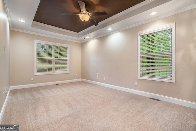 71 Anita Pl SE, Mableton, GA 30126 - carpeted spare room with a tray ceiling, crown molding, a ceiling fan, and recessed lighting