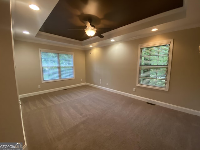 71 Anita Pl SE, Mableton, GA 30126 - empty room with a tray ceiling, a ceiling fan, carpet floors, and recessed lighting