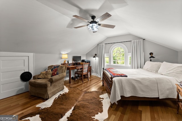 19 Oak Creek Cir, Toccoa, GA 30577 - bedroom featuring ceiling fan, wood finished floors, and lofted ceiling