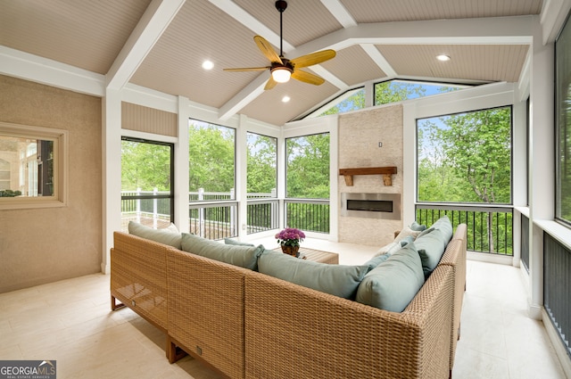 8345 Jett Ferry Rd, Sandy Springs, GA 30350 - sunroom featuring a ceiling fan, an outdoor living space, and plenty of natural light