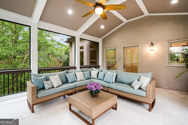 8345 Jett Ferry Rd, Sandy Springs, GA 30350 - sunroom with a ceiling fan and an outdoor living space
