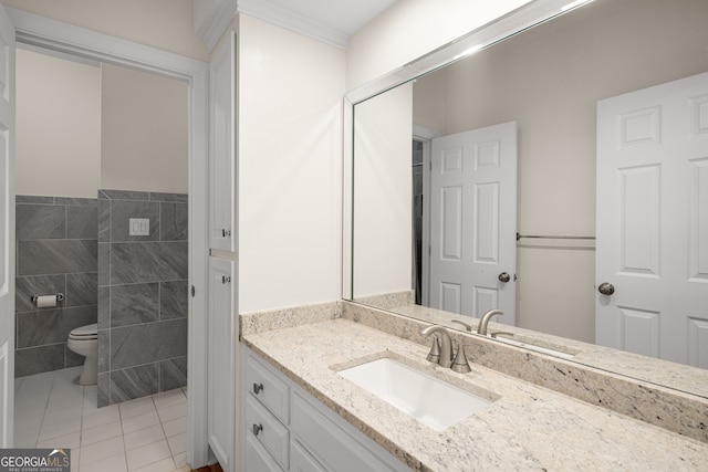 8345 Jett Ferry Rd, Sandy Springs, GA 30350 - bathroom featuring vanity, tile patterned floors, and tile walls