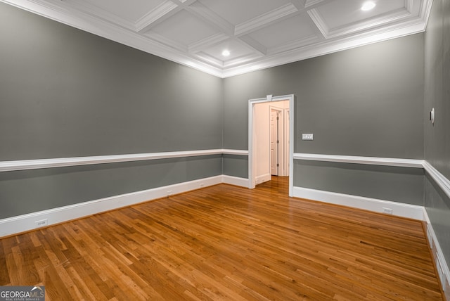 8345 Jett Ferry Rd, Sandy Springs, GA 30350 - unfurnished room featuring coffered ceiling, beamed ceiling, wood finished floors, ornamental molding, and recessed lighting