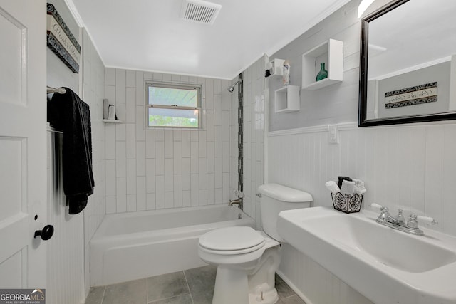 48 Roseview Dr, Concord, GA 30206 - bathroom with tile patterned flooring, toilet, shower / bathtub combination, a sink, and visible vents