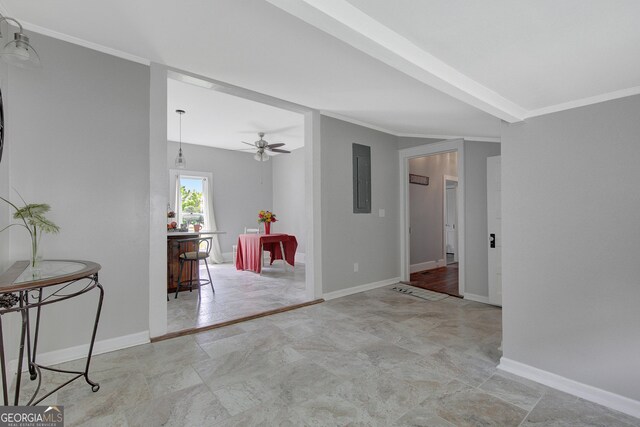 48 Roseview Dr, Concord, GA 30206 - interior space featuring stone finish flooring, crown molding, electric panel, and baseboards