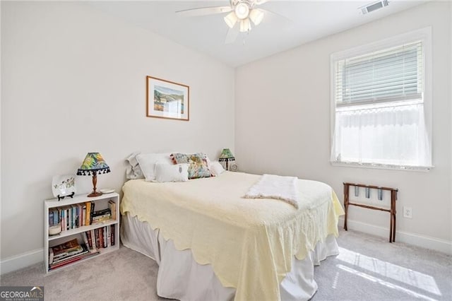 221 Hickory Bluffs Pkwy, Canton, GA 30114 - carpeted bedroom with visible vents, ceiling fan, and baseboards