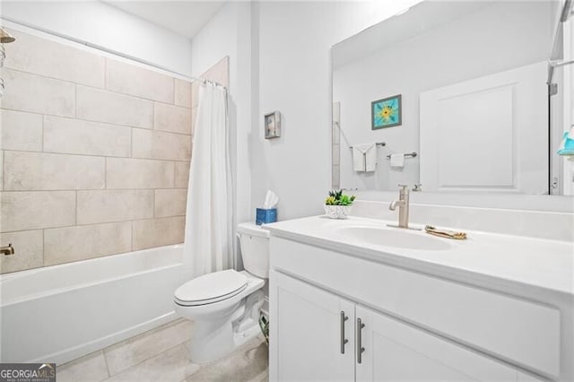 221 Hickory Bluffs Pkwy, Canton, GA 30114 - bathroom featuring tile patterned floors, shower / tub combo with curtain, toilet, and vanity