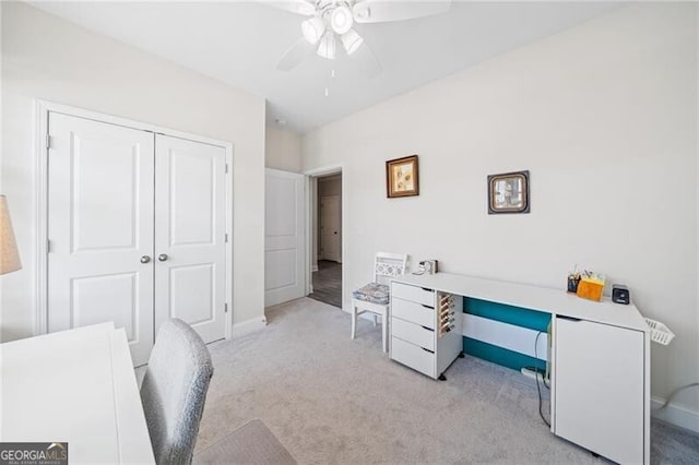 221 Hickory Bluffs Pkwy, Canton, GA 30114 - office area with light colored carpet, a ceiling fan, and baseboards