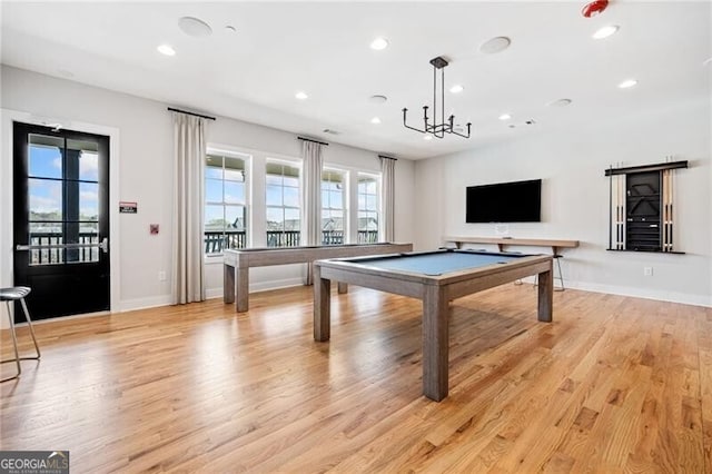 221 Hickory Bluffs Pkwy, Canton, GA 30114 - rec room featuring billiards, recessed lighting, light wood-style flooring, and baseboards