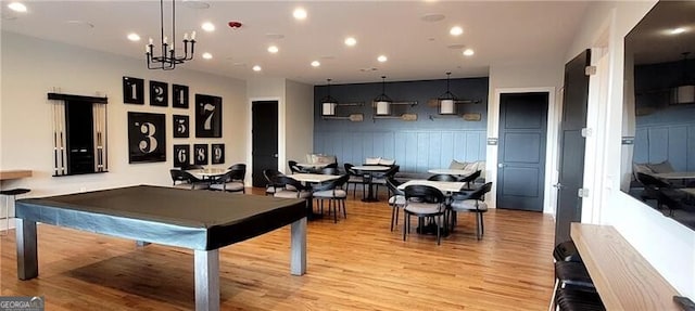 221 Hickory Bluffs Pkwy, Canton, GA 30114 - rec room featuring recessed lighting, a wainscoted wall, light wood finished floors, and pool table