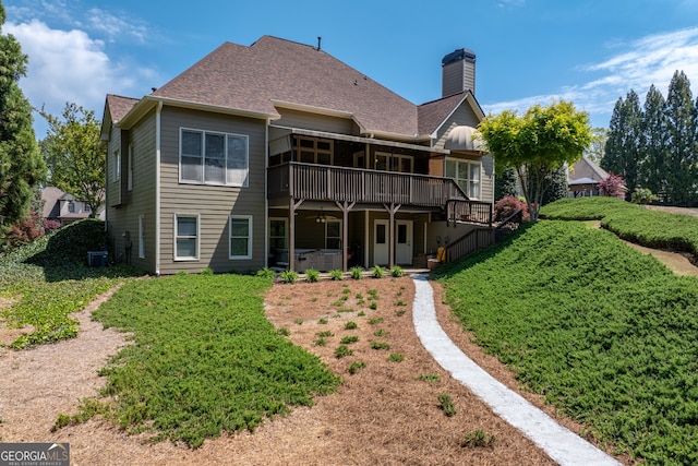 9255 Old Preserve Trl, Ball Ground, GA 30107 - rear view of property with a wooden deck, a chimney, and a shingled roof
