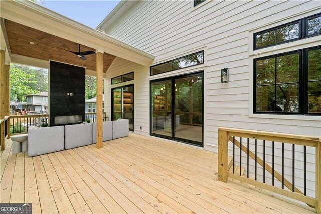 3006 Skyland Dr NE, Brookhaven, GA 30341 - wooden deck featuring ceiling fan