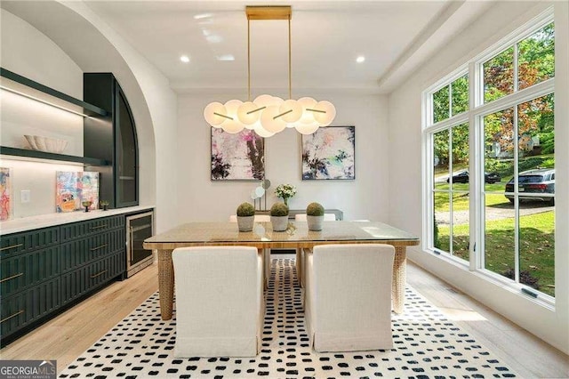 3006 Skyland Dr NE, Brookhaven, GA 30341 - dining area with wine cooler, recessed lighting, and light wood-style floors