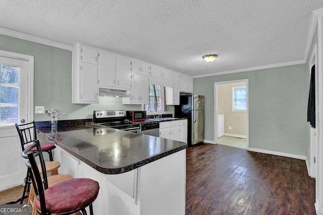 4850 Forest Blvd, Gainesville, GA 30506 - kitchen with a sink, stainless steel appliances, under cabinet range hood, dark wood-type flooring, and dark countertops
