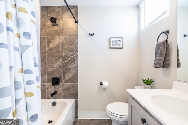 834 S Columbia Dr, Decatur, GA 30030 - full bath featuring baseboards, vanity, toilet, shower / bath combination with curtain, and tile patterned floors