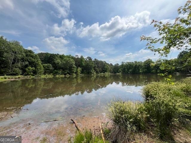 property view of water featuring a forest view