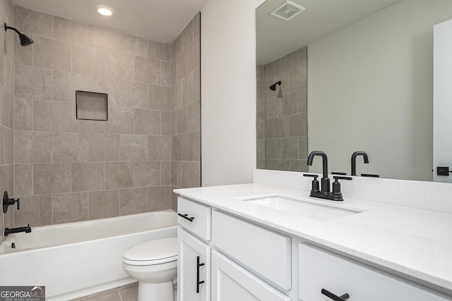 432 Cantrell Dr, Dallas, GA 30157 - full bathroom featuring visible vents, toilet, recessed lighting, vanity, and  shower combination