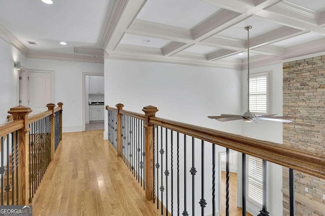 2932 Springbluff Ln, Buford, GA 30519 - corridor featuring beam ceiling, visible vents, recessed lighting, and light wood finished floors