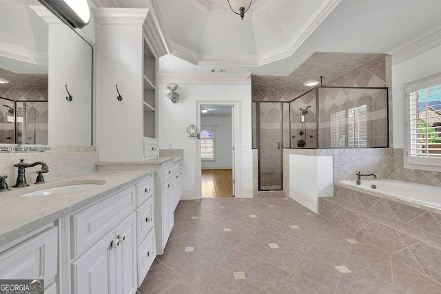2932 Springbluff Ln, Buford, GA 30519 - bathroom featuring a shower stall, tile patterned flooring, and a bath